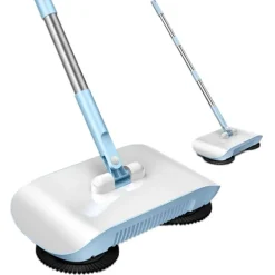 Städmaskiner-2 i 1 Dammsugare Högeffektiv Kraftfull Manuell Dammsugare Handdriven Sopmaskin Mopp Rengöringsmaskin Blå med Tyg