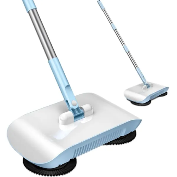 Städmaskiner-2 i 1 Dammsugare Högeffektiv Kraftfull Manuell Dammsugare Handdriven Sopmaskin Mopp Rengöringsmaskin Blå med Tyg