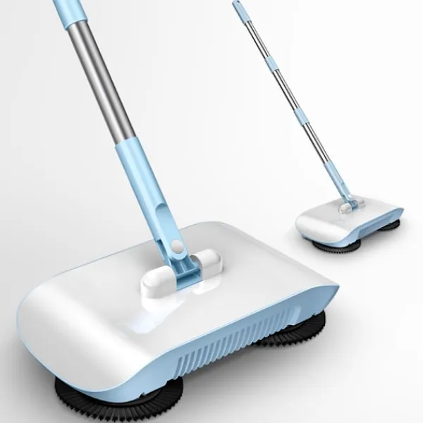 Städmaskiner-2 i 1 Dammsugare Högeffektiv Kraftfull Manuell Dammsugare Handdriven Sopmaskin Mopp Rengöringsmaskin Blå med Tyg