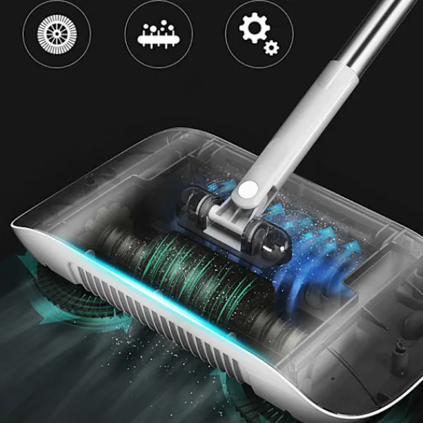 Städmaskiner-2 i 1 Dammsugare Högeffektiv Kraftfull Manuell Dammsugare Handdriven Sopmaskin Mopp Rengöringsmaskin Blå med Tyg