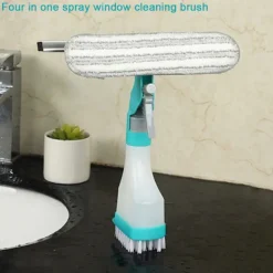 LBSS Fönsterrengöring-4 i 1 fönsterputssats med dubbelsidig svampskur/skrapa/spray/borste för badrumsglas