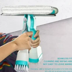 LBSS Fönsterrengöring-4 i 1 fönsterputssats med dubbelsidig svampskur/skrapa/spray/borste för badrumsglas