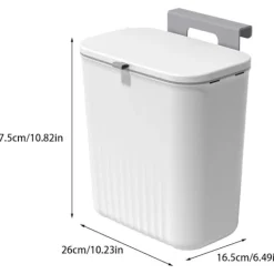 Soptunnor-9 liters hängande papperskorg med lock, väggmonterad soptunna kök kompostbehållare, plast papperskorg avfallskorg för skåp, skåpdörr,