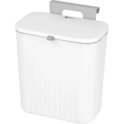 Soptunnor-9 liters hängande soptunna med lock, väggmonterad soptunna kök kompostbehållare, plast soptunna papperskorg för skåp, skåpdörr,