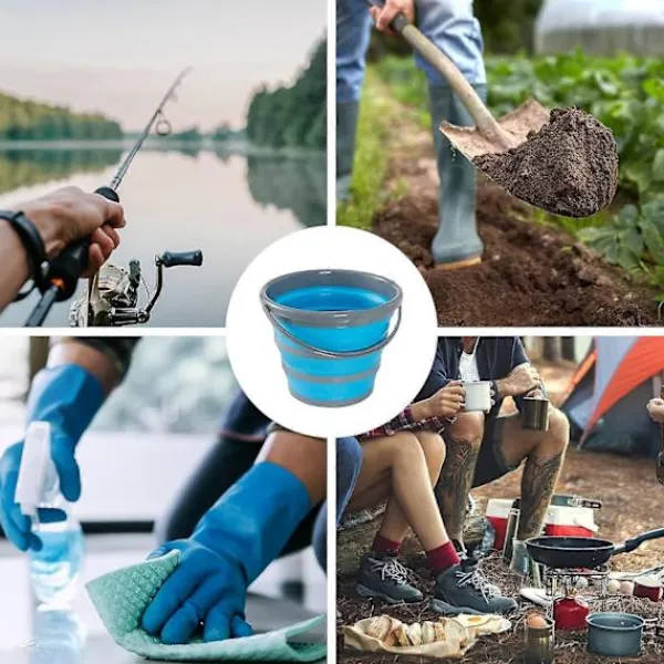 Städmoppar-10 liters hopfällbar mångsidig portabel rengörings-, fiske-, camping-silikonhink, platsbesparande design för hem och utomhus - Plattas till 5 cm