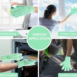 Rengöringsmedel-1 par mikrofiberdammhandskar, återanvändbara tvättbara rengöringshandskar vantar för växter hushållsrengöring bil persienner lampor