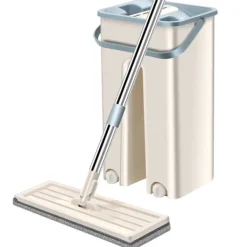 Holocky Städmoppar-360° Platt Press Mikrofiberplattor Mopphink Set, 1 Moppset + 2 Dynor