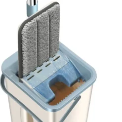 Holocky Städmoppar-360° Platt Press Mikrofiberplattor Mopphink Set, 1 Moppset + 2 Dynor