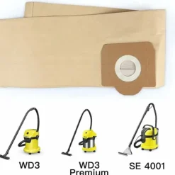 Dammsugare & Tillbehör-5 st Dammsugarpåsar för Karcher WD3, WD 3 Premium, WD3200, WD3500P, A2204, A2204, A2534, SE4001, KAR69591300
