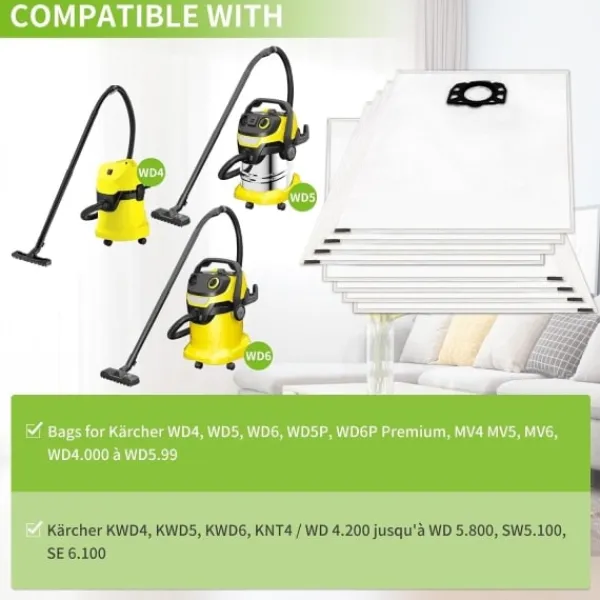 Dammsugare & Tillbehör-10 st dammsugarpåsar för Karcher dammsugare WD4 WD5 WD6 MV4 MV5 MV6