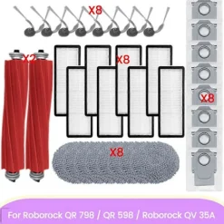 Dammsugare & Tillbehör-34 st delar för Roborock QR 798 / QR 598 / QV 35A Dammsugare Delar Huvudborste Sidoborste HEPA-filter Moppduk Dammpåse