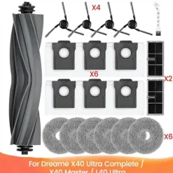 Dammsugare & Tillbehör-20 ST för Dreame X40 Ultra Complete/X40 Master/L40 Ultra Robotdammsugare Delar Huvudborste Sidoborste Moppduk