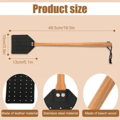 Skadedjur & Insekter-2 st Läder Hängande Rep Flugsmälla, 49,5 cm Lång Kraftig Flugsmälla Manuell med Trähandtag Getingfångare för Inomhus Utomhus (Svart, Brun)