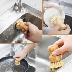 Rengöringsmedel-2 st miljövänliga diskborstar med nylonskaft och hamparep, träborste för kastruller, diskar och grönsaker