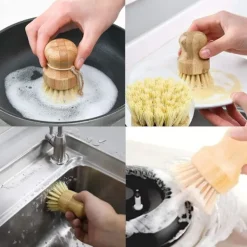 Rengöringsmedel-2 st miljövänliga diskborstar med nylonskaft och hamparep, träborste för kastruller, diskar och grönsaker