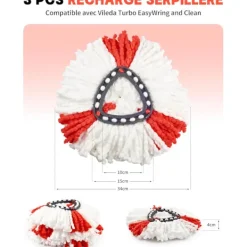 Xuigort Städmoppar-3 st mopprefill för mopphuvuden kompatibla med Vileda Turbo EasyWring och Clean - Enstaka mikrofibermoppbyte med fransar för Vileda