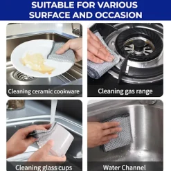 WAIDFU Svampar & Dukar-10 st Multifunktionell Disktrasor av Ståltråd, Metallrengöringsduk för Vått och Torrt double-deck: 20CM X 20CM