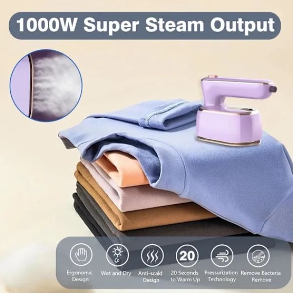 Strykjärn-1 st. Resefärg, 1000W Vikbar Handhållen Mini Ångstrykjärn, 180° Rotationshandtag Strykjärn