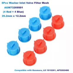 Tvättmaskiner-8 st Tvättmaskin Inloppsventil Filter Mesh AGM73269501 (4 Röda + 4 Blå) 202 mm x 122 mm Kompatibel med Kenmore LG 1810261 AP586