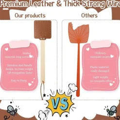 Fww Skadedjur & Insekter-4 Stycken 43,9 cm Flugsmälla Läder Flugsmälla Lång Flugsmälla Manuell Flugsmälla Trähandtag B Brown Wood Color