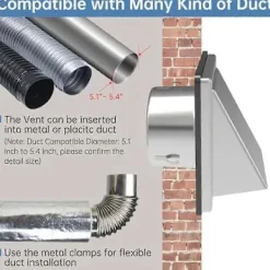 Torktumlare-6 tum Torktumlarens Ventilationslock Utomhusvägg med Dämpad Backventil, Extern Utblåsningsväggventil, Rostfritt Stål Ventilationslock