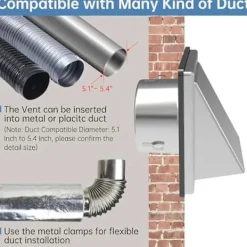 Torktumlare-6 tums torktumlare ventilationsskydd för utomhusvägg med dämpad backventil, extern utsugsventil för vägg, ventilationsskydd i rostfritt stål