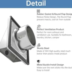 Torktumlare-6 tums torktumlare ventilationsskydd för utomhusvägg med dämpad backventil, extern utsugsventil för vägg, ventilationsskydd i rostfritt stål