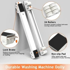 Tvättmaskiner-2 Tvättmaskinsställ med hjul, kompatibla med tvättmaskin, kylskåp, torktumlare, frys, stöder upp till 300 kg, 24 hjul, broms ingår [YDE]