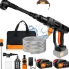 OEM Högtryckstvättar-Auto Sladdlös Högtryckstvätt, 6-i-1 Justerbar Munstycke, 270L/min Vattenflödeshastighet,2x 3.0Ah Batteri, Batteridriven