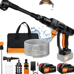 OEM Högtryckstvättar-Auto Sladdlös Högtryckstvätt, 6-i-1 Justerbar Munstycke, 270L/min Vattenflödeshastighet,2x 3.0Ah Batteri, Batteridriven