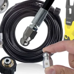 Rosfix Högtryckstvättar-Avloppsrensarslang 20M M22 för Hogtryckstvätt – Utbytbar Munstycke | Max 200 Bar | Kompatibel med Karcher K4, K5, K7