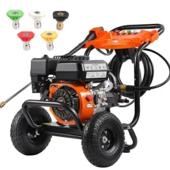 DUOKU Högtryckstvättar-Bensin Högtryckstvätt--3500 PSI 2,6 GPM-Aluminumpump-Set med 5 Munstycken-med Metallvagn