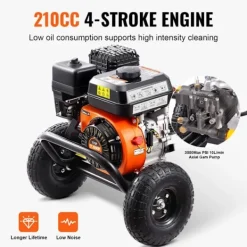 DUOKU Högtryckstvättar-Bensin Högtryckstvätt--3500 PSI 2,6 GPM-Aluminumpump-Set med 5 Munstycken-med Metallvagn