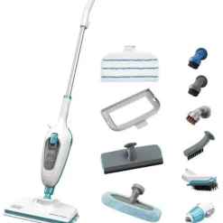 BLACK + DECKER Ångtvättar-BLACK+DECKER - FSMH13E10-QW - Ångmopp med handrengörare 1300W - 10 tillbehör ingår - 4,8M kabel , blå, grå