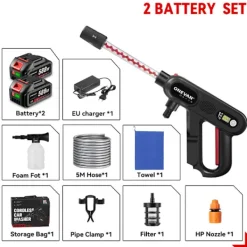 ONEVAN Högtryckstvättar-Borstlös 220Bar Högtryck Biltvättspistol 5 i 1 Sladdlös 3 Växlar Sprutpistol Trädgård Tvätt Kraftverktyg med 2 Batterier