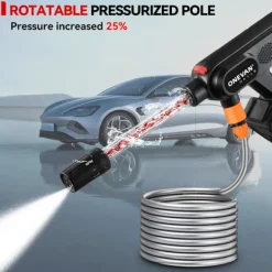 ONEVAN Högtryckstvättar-Borstlös 220Bar Högtryck Biltvättspistol 5 i 1 Sladdlös 3 Växlar Sprutpistol Trädgård Tvätt Kraftverktyg med 2 Batterier