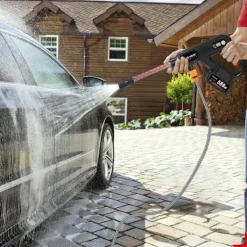 ONEVAN Högtryckstvättar-Borstlös 220Bar Högtryck Biltvättspistol 5 i 1 Sladdlös 3 Växlar Sprutpistol Trädgård Tvätt Kraftverktyg med 2 Batterier