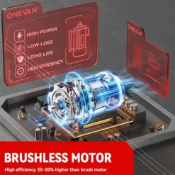 ONEVAN Högtryckstvättar-Borstlös 220Bar Högtryck Biltvättspistol 5 i 1 Sladdlös 3 Växlar Sprutpistol Trädgård Tvätt Kraftverktyg med 2 Batterier