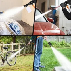 ONEVAN Högtryckstvättar-Borstlös 220Bar Högtryck Biltvättspistol 5 i 1 Sladdlös 3 Växlar Sprutpistol Trädgård Tvätt Kraftverktyg med 2 Batterier