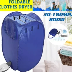 Torktumlare-Bärbar Elektrisk Klädtork Vikbar Rese Air-O-Dry Kläder Varm Klädtork Garderob med Tillbehör - EU-kontakt blå