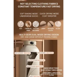 Torktumlare-Bärbar Elektrisk Torktumlare 600W med Torkpåse, för lägenheter, husbilar, resor (Gul)