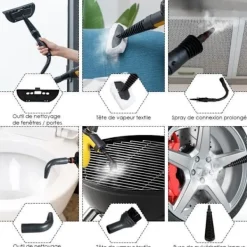 COSTWAY Ångtvättar-Bärbar Handhållen Ångtvätt 900-1050W för Vägglöss Vattentank 350ML under Tryck 3 Bar Hem/Bil