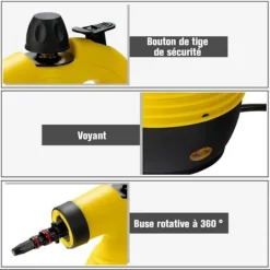 COSTWAY Ångtvättar-Bärbar Handhållen Ångtvätt 900-1050W för Vägglöss Vattentank 350ML under Tryck 3 Bar Hem/Bil