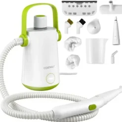 COSTWAY Ångtvättar-Bärbar Handhållere Steam Cleaner 1000W Sängbuggar - 300ml Tank 10 Tillbehör Temperatur 95°C 3 Bar
