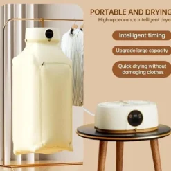 Torktumlare-Bärbar Hopfällbar Tork med UV-sterilisering - Automatisk torksystem med timer och fjärrkontroll