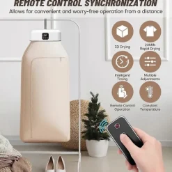 Torktumlare-Bärbar Klädtork, Mini Tvättmaskiner med Fjärrkontroll, Liten Kompakt Vikbar Elektrisk Torkmaskin EU-kontakt