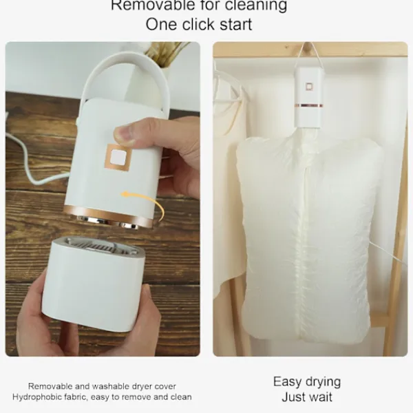 Torktumlare-Bärbar Mini Torktumlare med Inbyggd Torkpåse för Resor och Hemmabruk Vit 70x70 cm