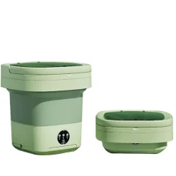 Tvättmaskiner-Bärbar Tvättmaskin, 11L 2-i-1 Vikbar Tvättmaskin och Centrifug green[CO]