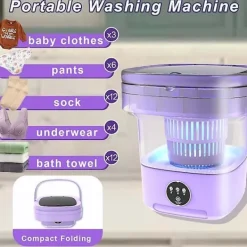 Tvättmaskiner-Bärbar Tvättmaskin, 11L 2-i-1 Vikbar Tvättmaskin, Djuprengöring, Bekväm och Snabb Lila purple