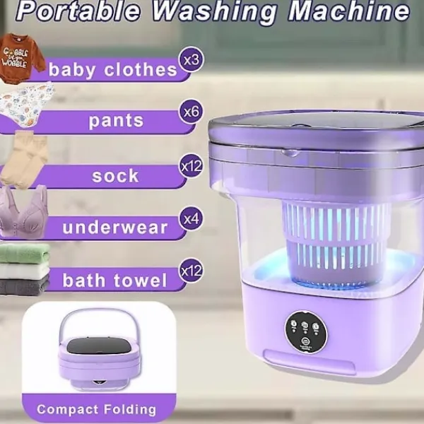 Tvättmaskiner-Bärbar Tvättmaskin, 11L 2-i-1 Vikbar Tvättmaskin, Djuprengöring, Bekväm och Snabb Lila purple